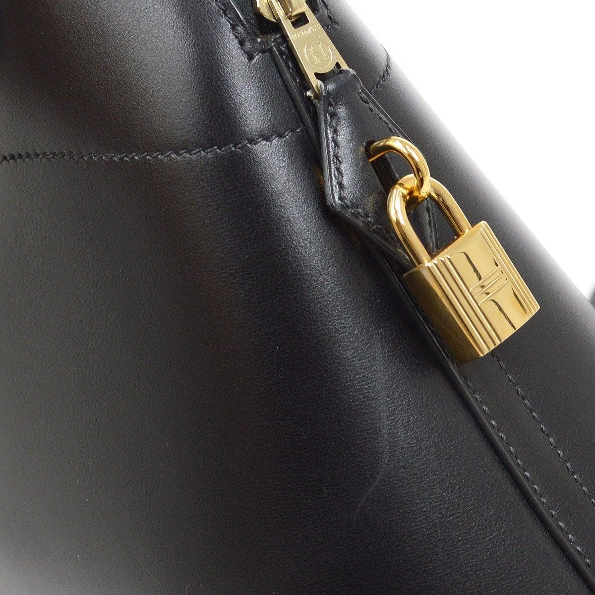 Women's HERMES Bolide 31 Black Calfskin Leather Gold Top Handle Satchel Shoulder Bag