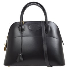HERMES Bolide 31 Black Calfskin Leather Gold Top Handle Satchel Shoulder Bag