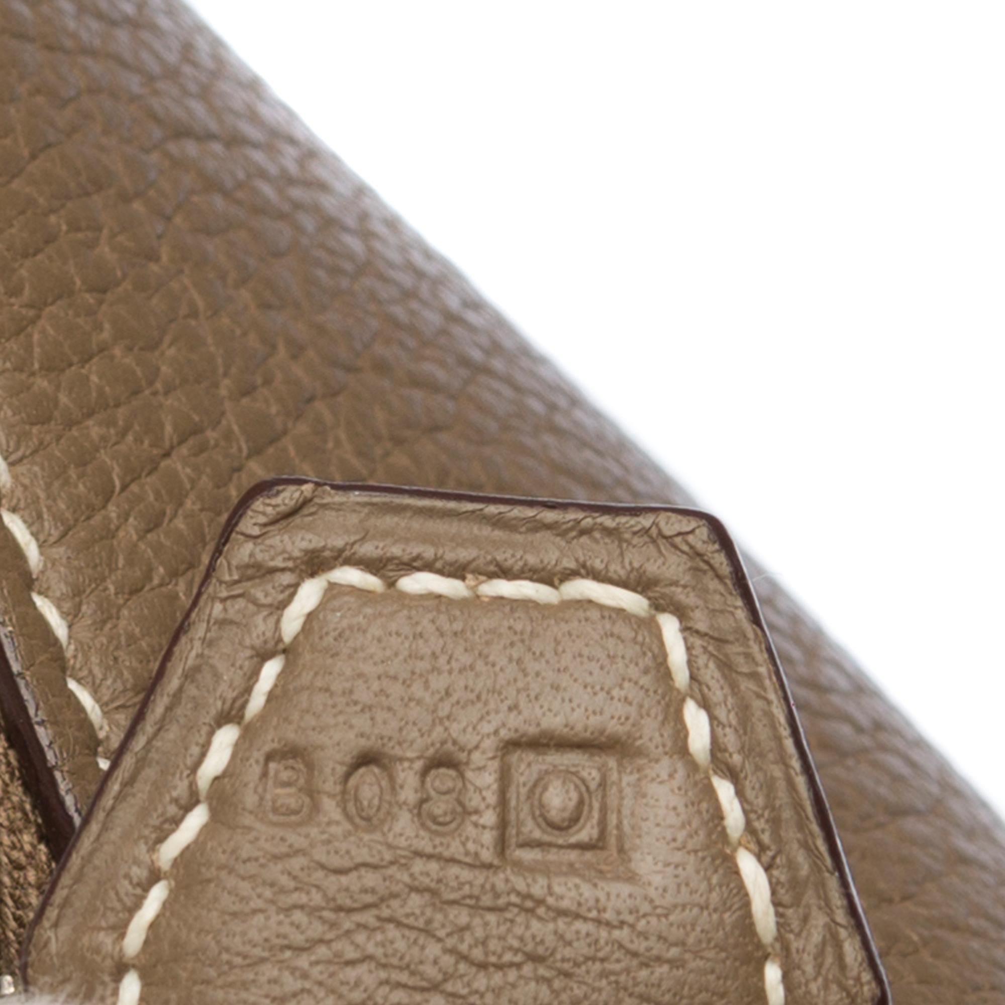 Brown Hermes Bolide 31 strap shoulder bag in Togo étoupe leather, silver hardware