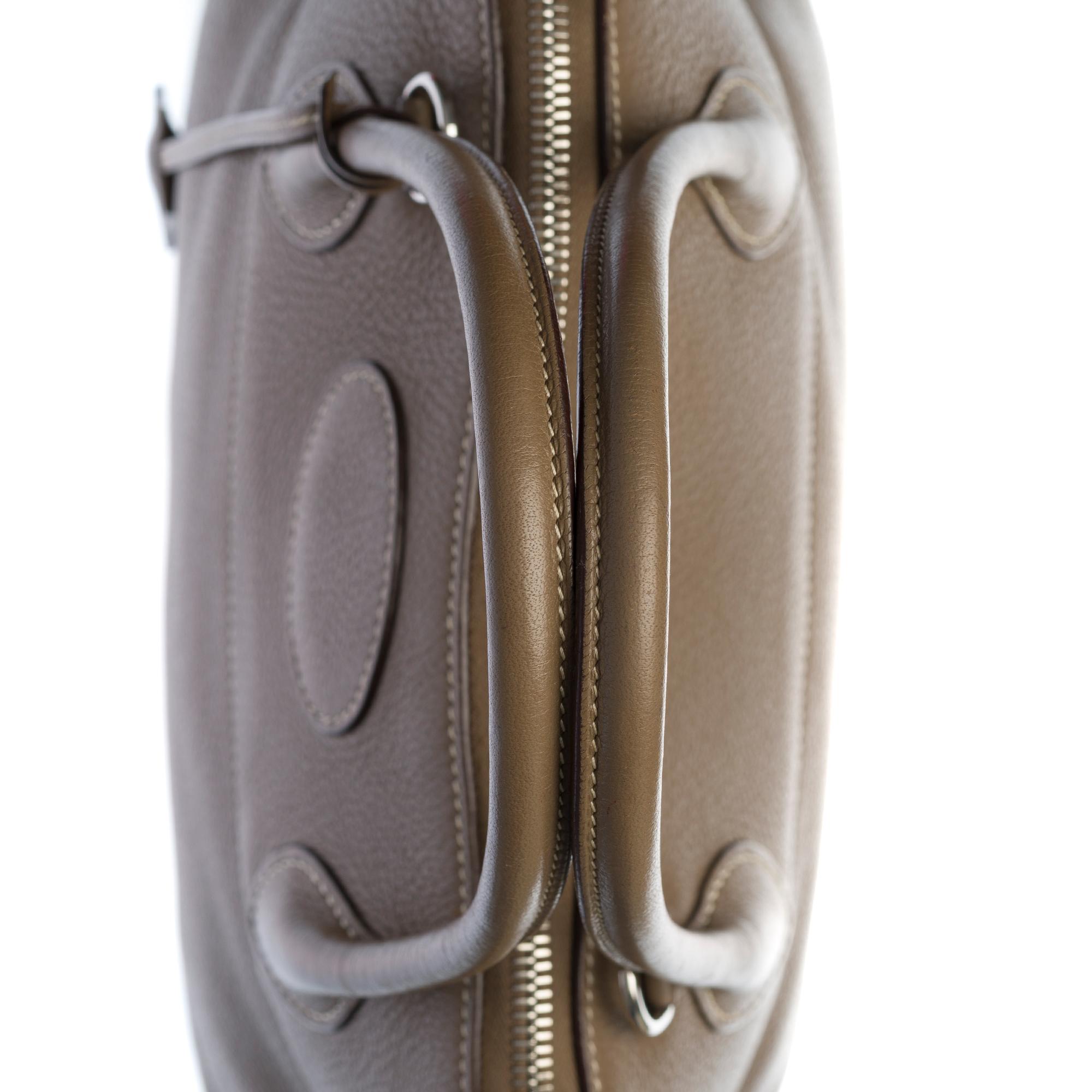 Women's Hermes Bolide 31 strap shoulder bag in Togo étoupe leather, silver hardware