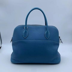 HERMES Bolide 35 Shoulder Handbag Taurillon Clemence Blue Jeans 2004