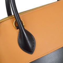 HERMES Bolide 37 Box Calfskin Leather Black Tan Box Calfskin Leather Tote Bag