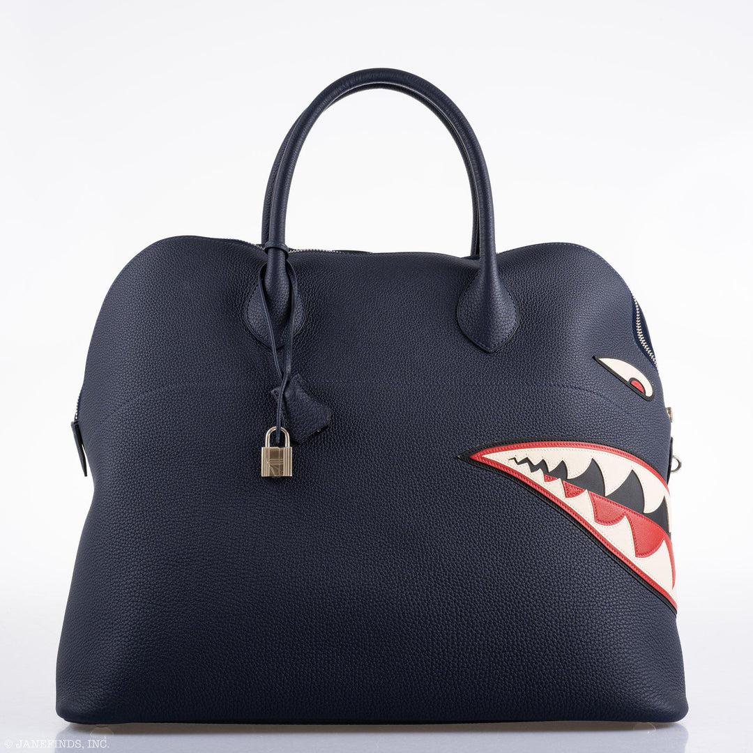Hermès Bolide 40 Shark Indigo Blue Togo Unisex Bag Palladium Hardware For Sale 8