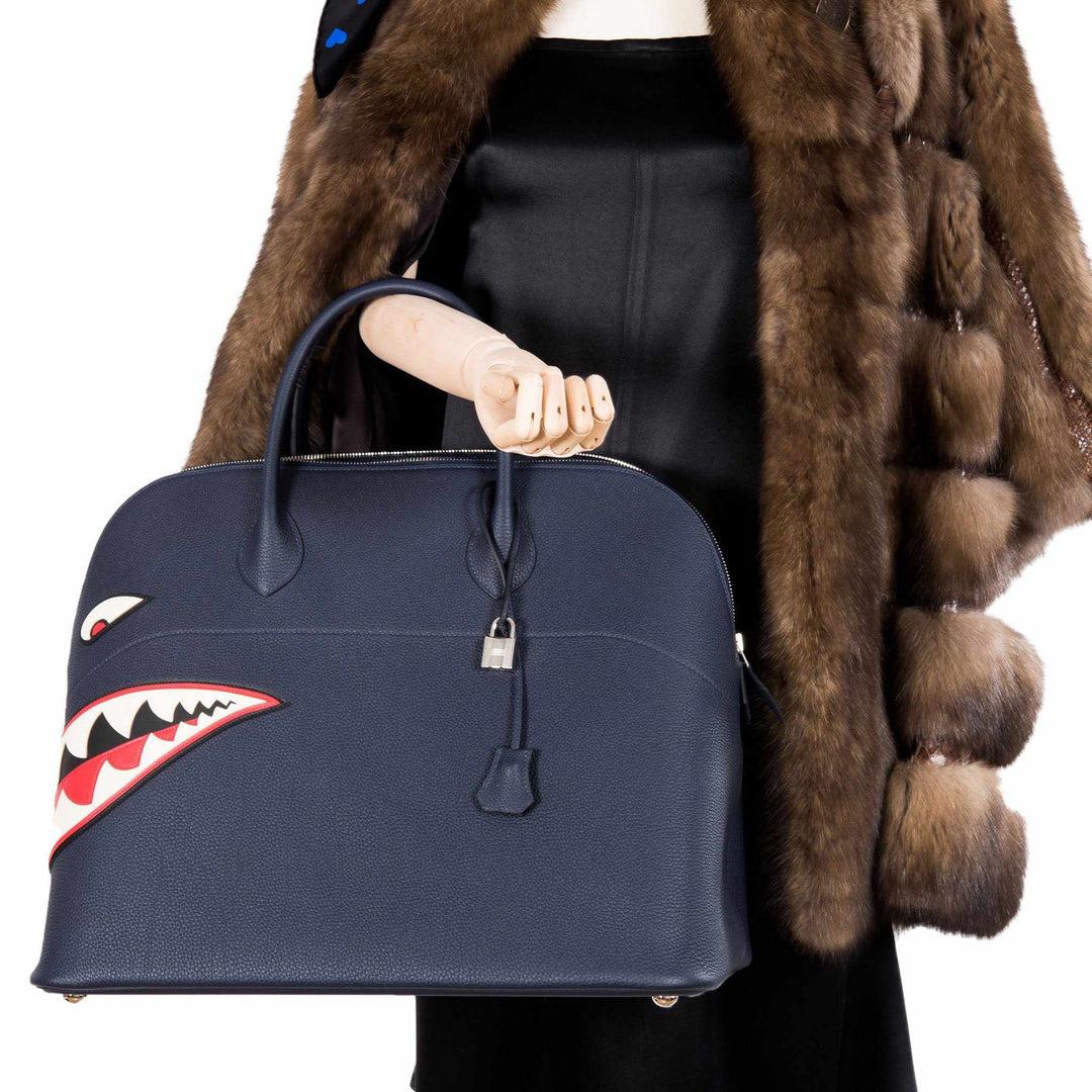 Hermès Bolide 40 Shark Indigo Blue Togo Unisex Bag Palladium Hardware For Sale 12