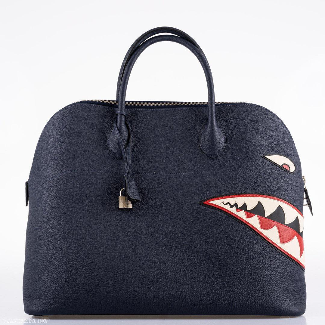 Hermès Bolide 40 Shark Indigo Blue Togo Unisex Bag Palladium Hardware For Sale 3
