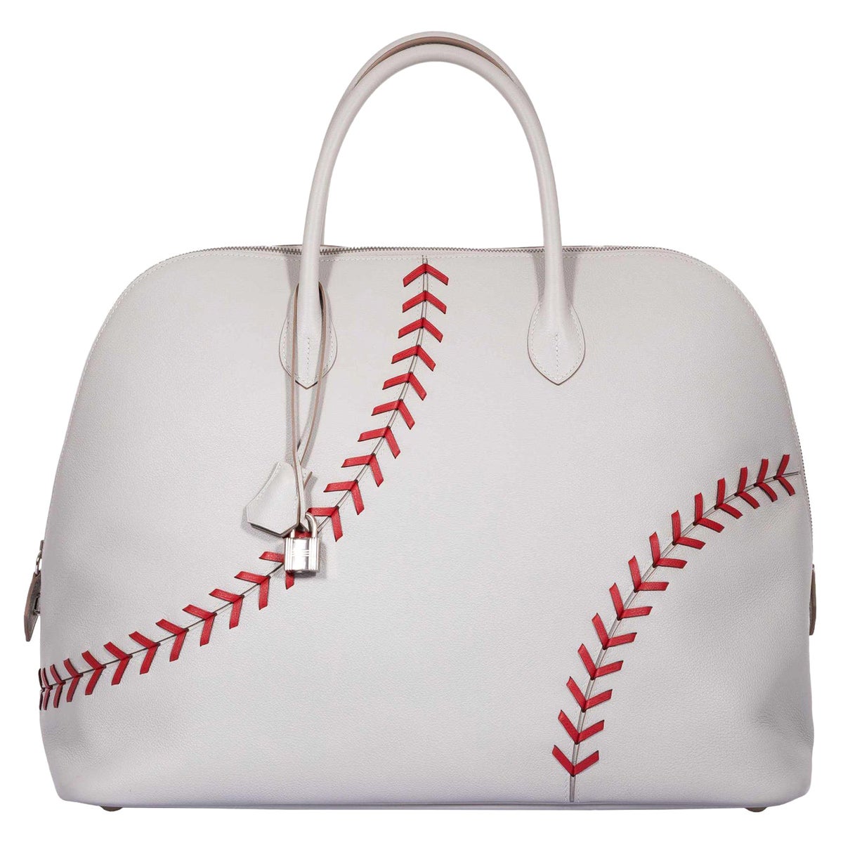 Hermès Bolide 45 1923 Baseball Gris Perle Rouge Evercolor Travel Bag For Sale