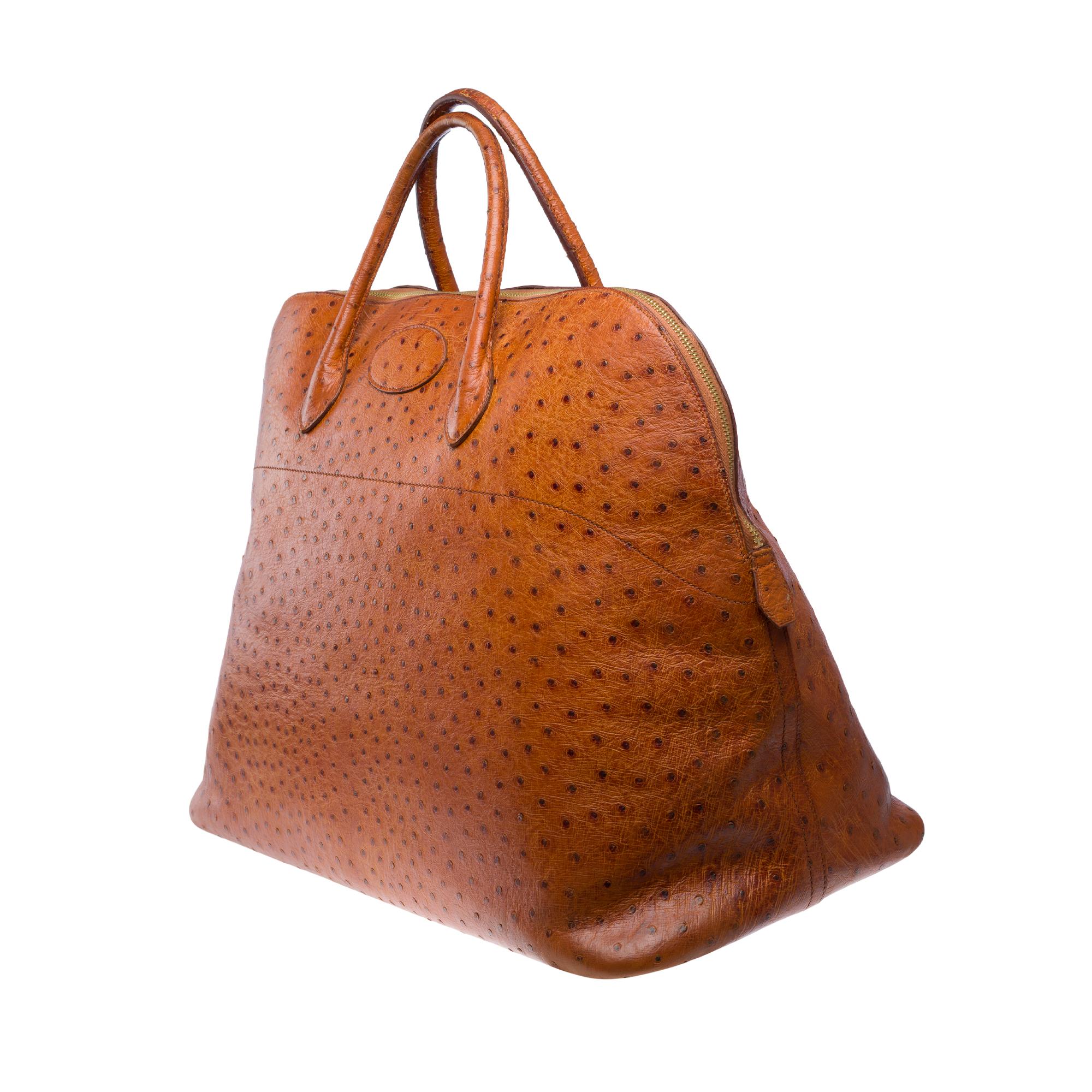 Women's Hermès Bolide 45 Travel bag in Cognac Ostrich leather, GHW For Sale
