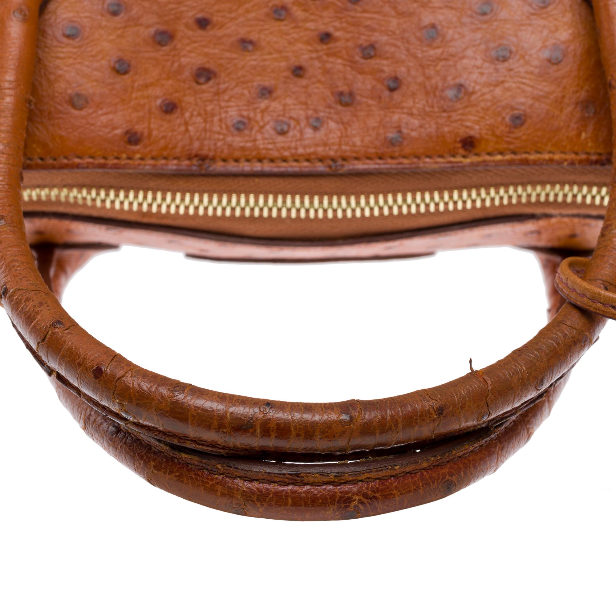 Hermès Bolide 45 Travel bag in Cognac Ostrich leather, GHW For Sale 4