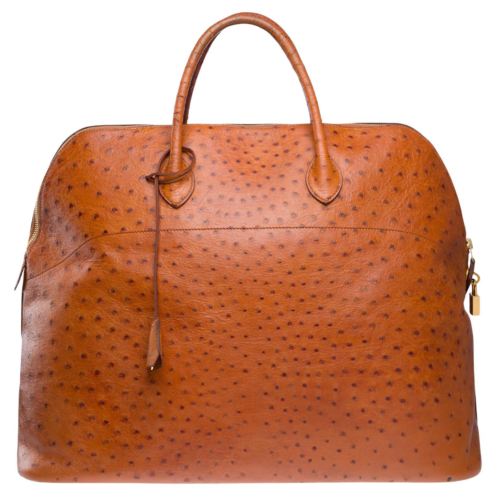 Hermès Bolide 45 Travel bag in Cognac Ostrich leather, GHW For Sale