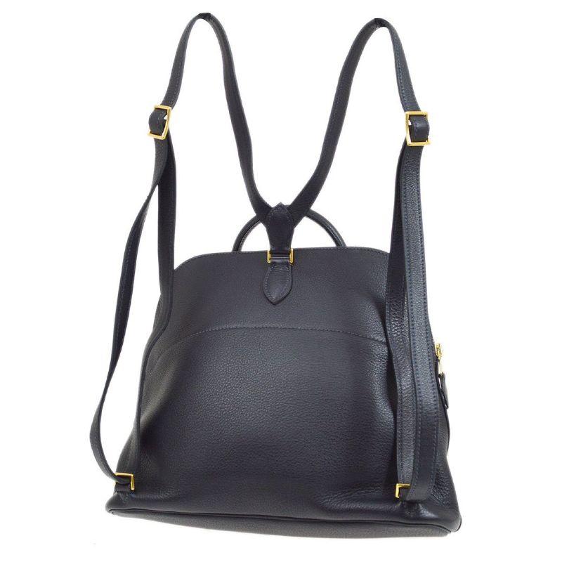 Black HERMES Bolide Ado PM Navy Blue Leather Gold  Carryall Top Handle Backpack Bag