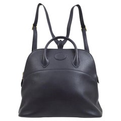 HERMES Bolide Ado PM Navy Blue Leather Gold  Carryall Top Handle Backpack Bag