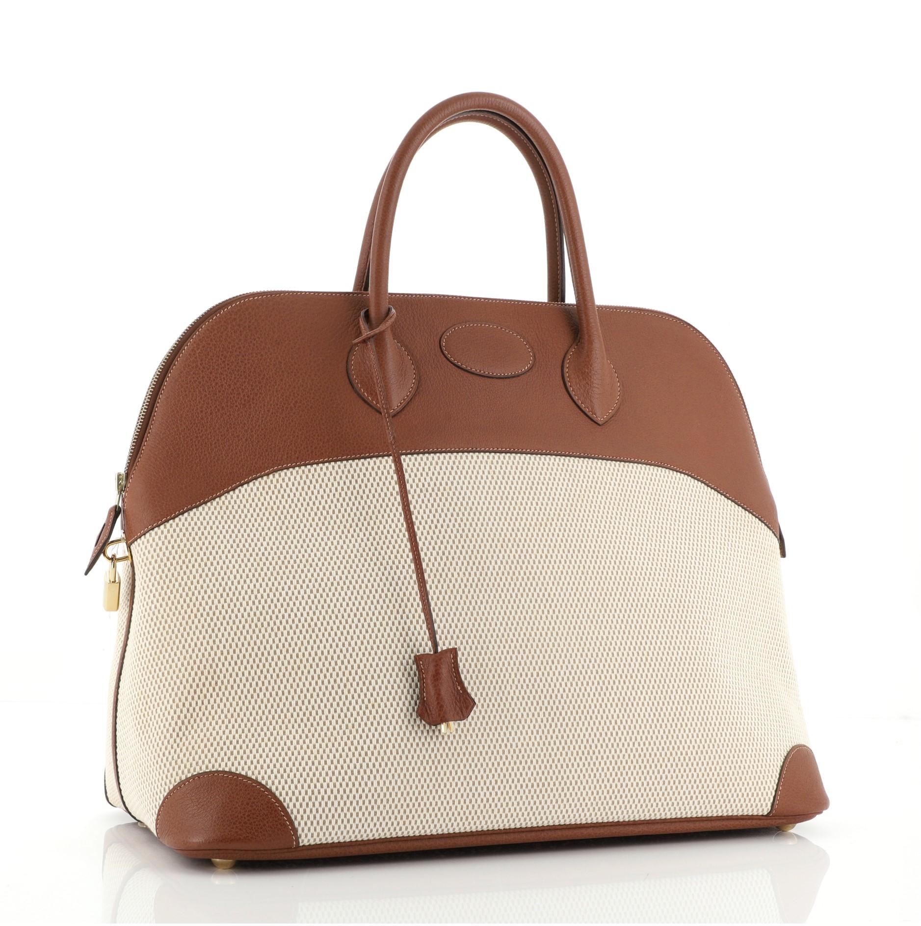 Hermes Bolide Bag Canvas with Leather 45 at 1stDibs