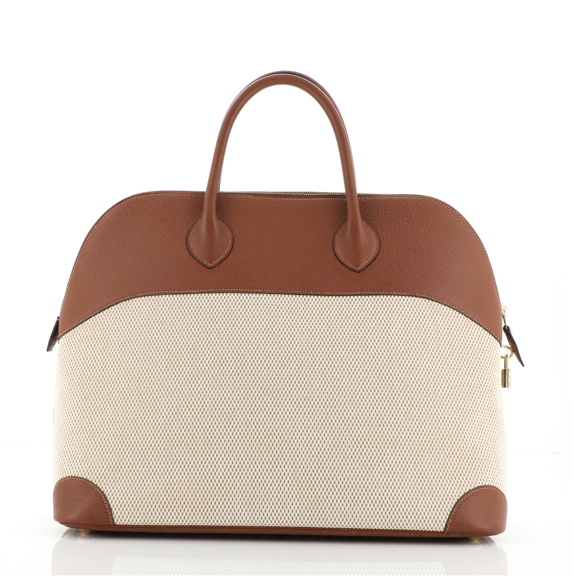 Beige Hermes Bolide Bag Canvas with Leather 45