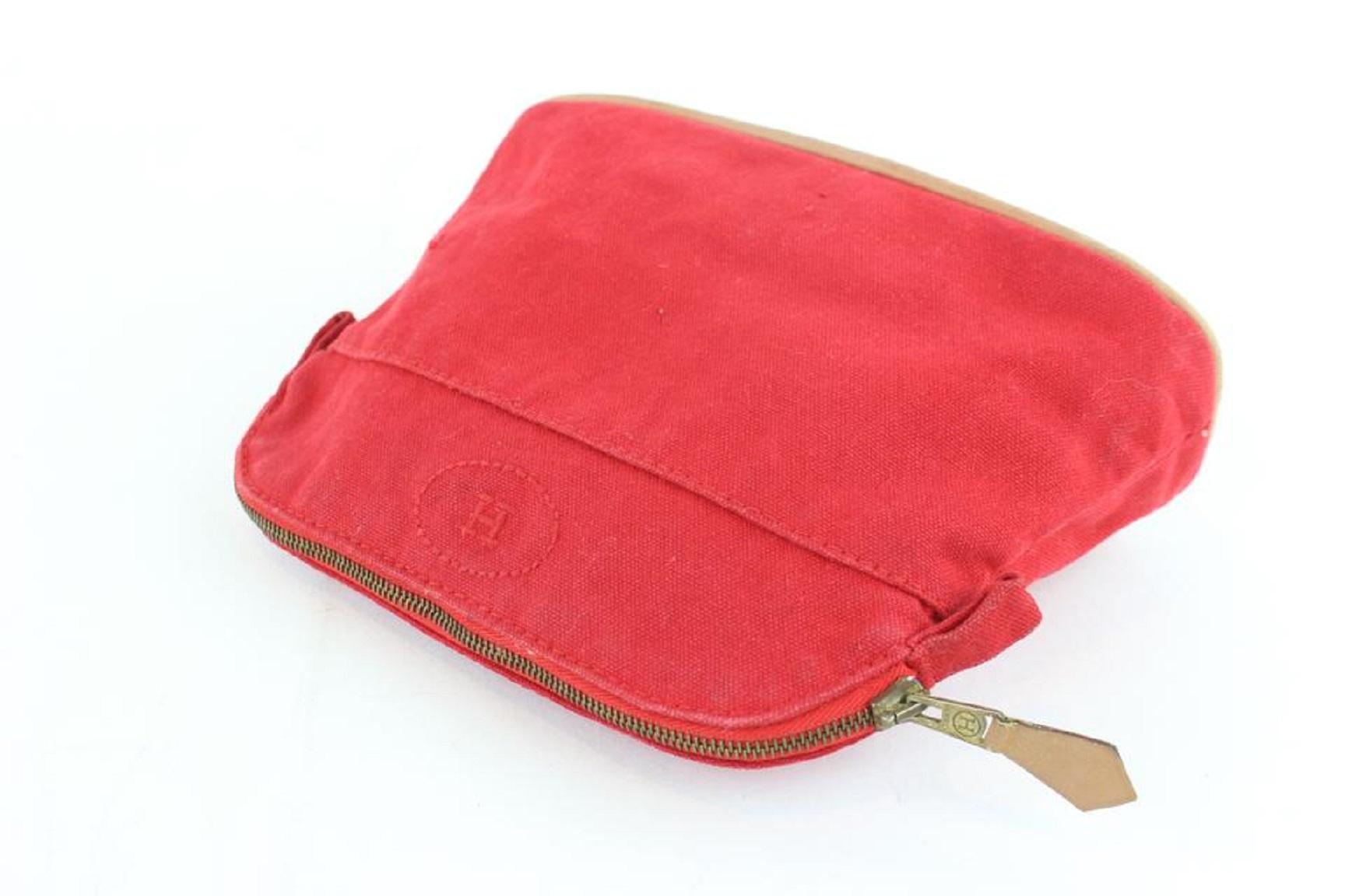 Hermès Bolide Cosmetic Make Up Pouch 230796 Red Canvas Clutch In Good Condition In Dix hills, NY