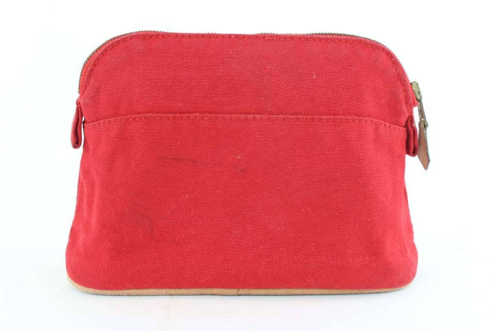 Hermès Bolide Cosmetic Make Up Pouch 230796 Red Canvas Clutch 1