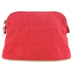 Hermès Bolide Cosmetic Make Up Pouch 230796 Red Canvas Clutch