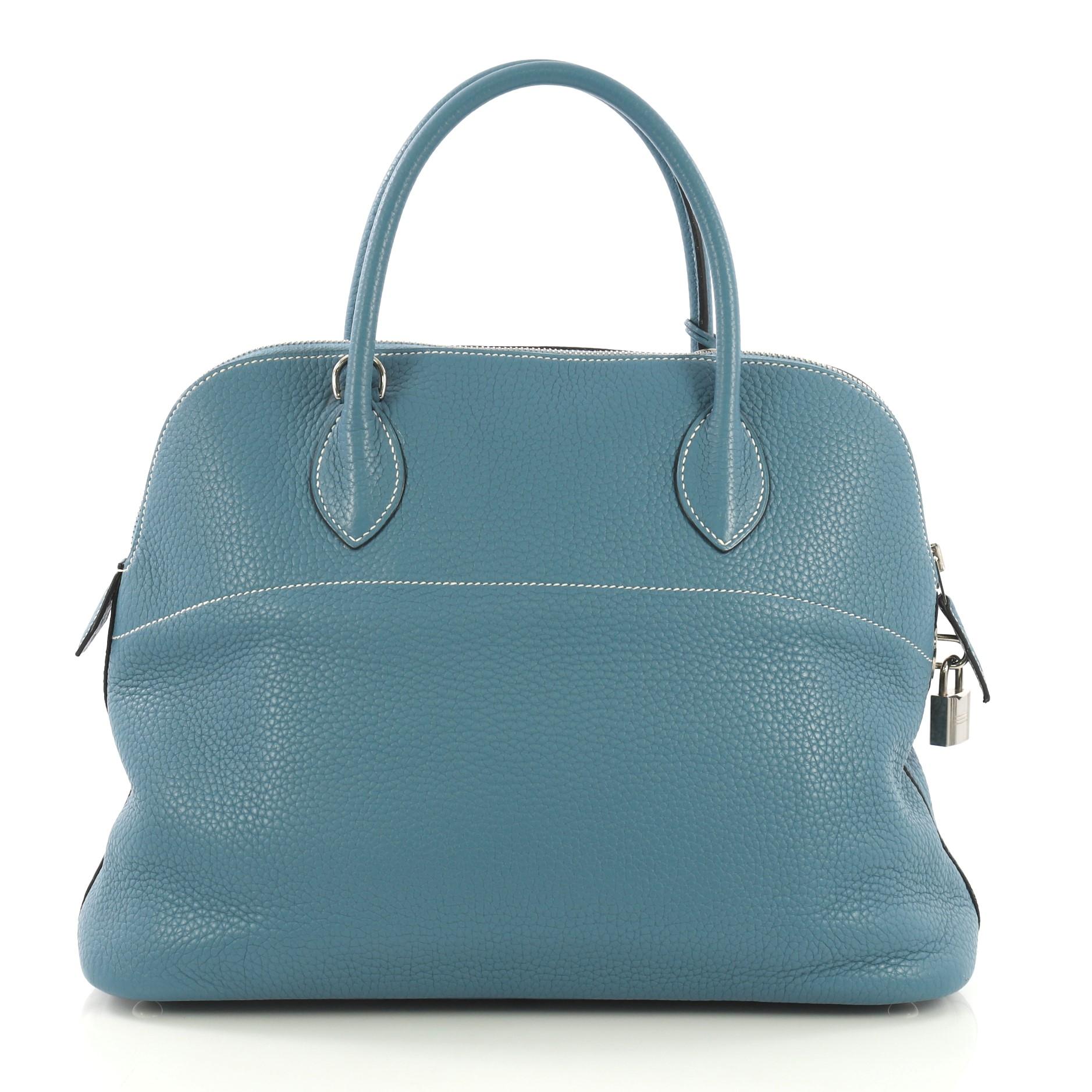 Blue Hermes Bolide Handbag Clemence 31