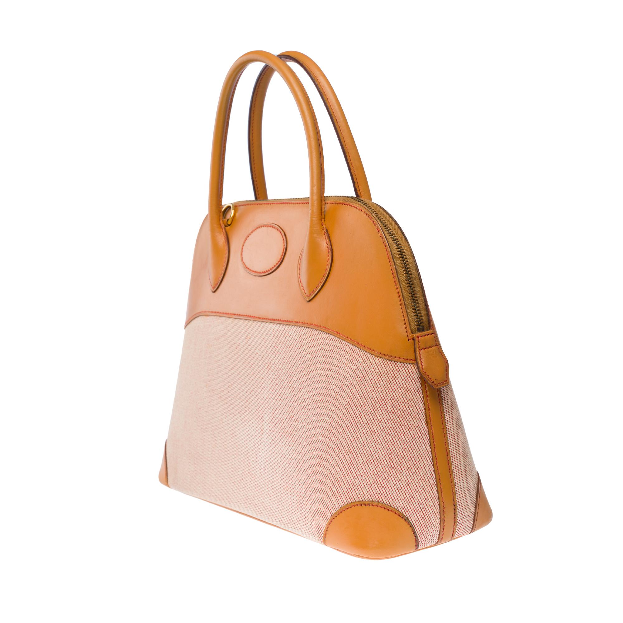 Women's Hermes Bolide handbag strap in Beige Canvas & Gold vache naturelle leather, GHW For Sale