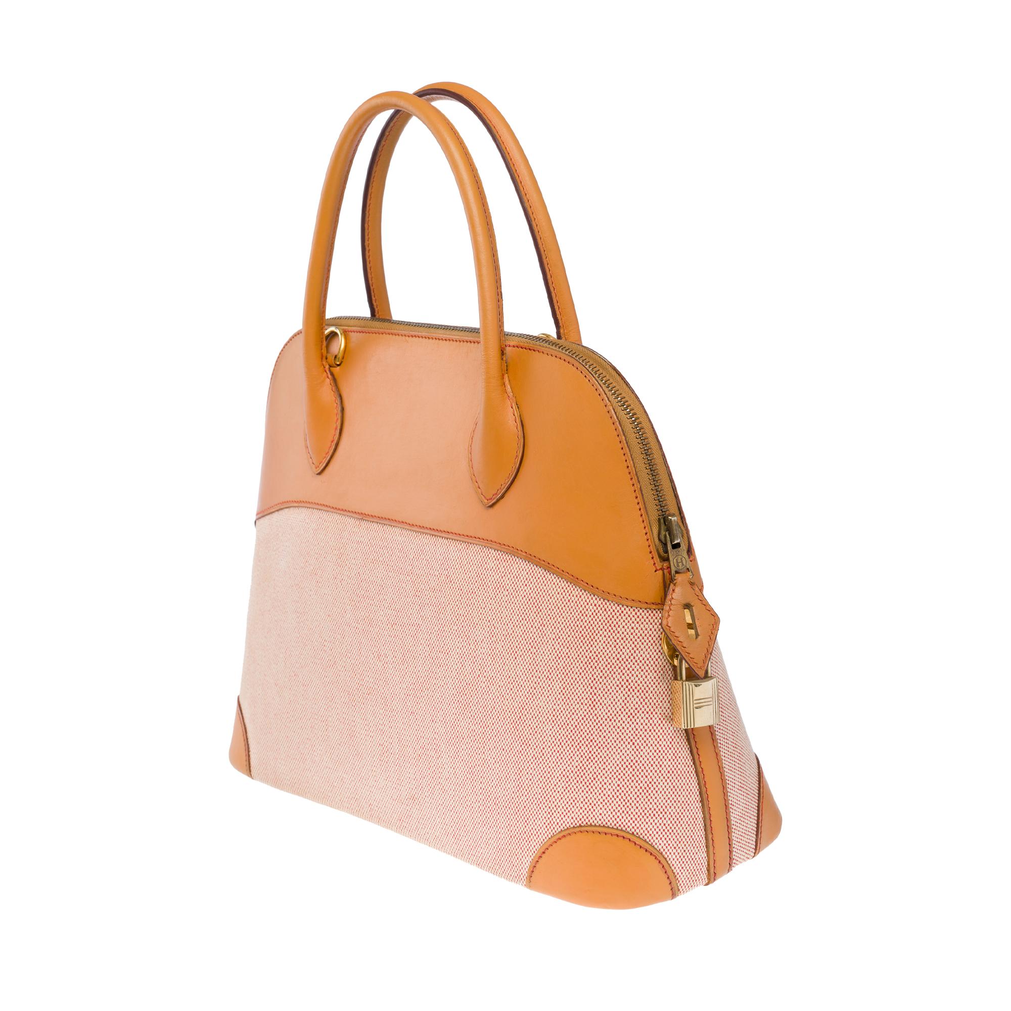 Hermes Bolide handbag strap in Beige Canvas & Gold vache naturelle leather, GHW For Sale 1