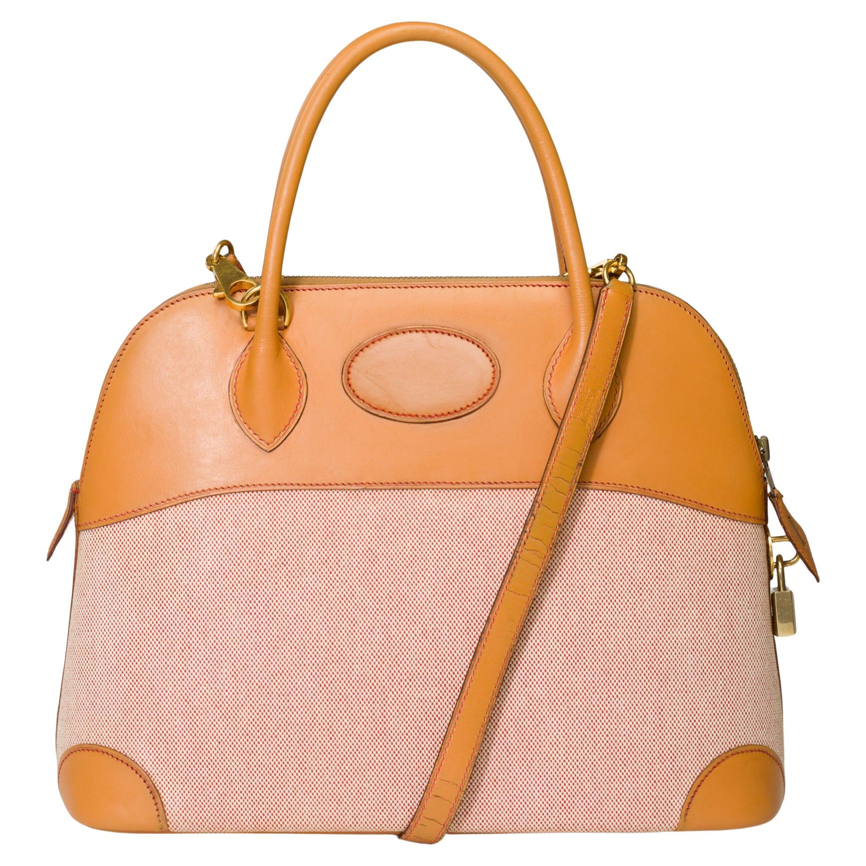 Hermes Bolide handbag strap in Beige Canvas & Gold vache naturelle leather, GHW For Sale