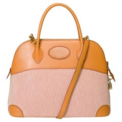 Hermes Bolide handbag strap in Beige Canvas & Gold vache naturelle leather, GHW