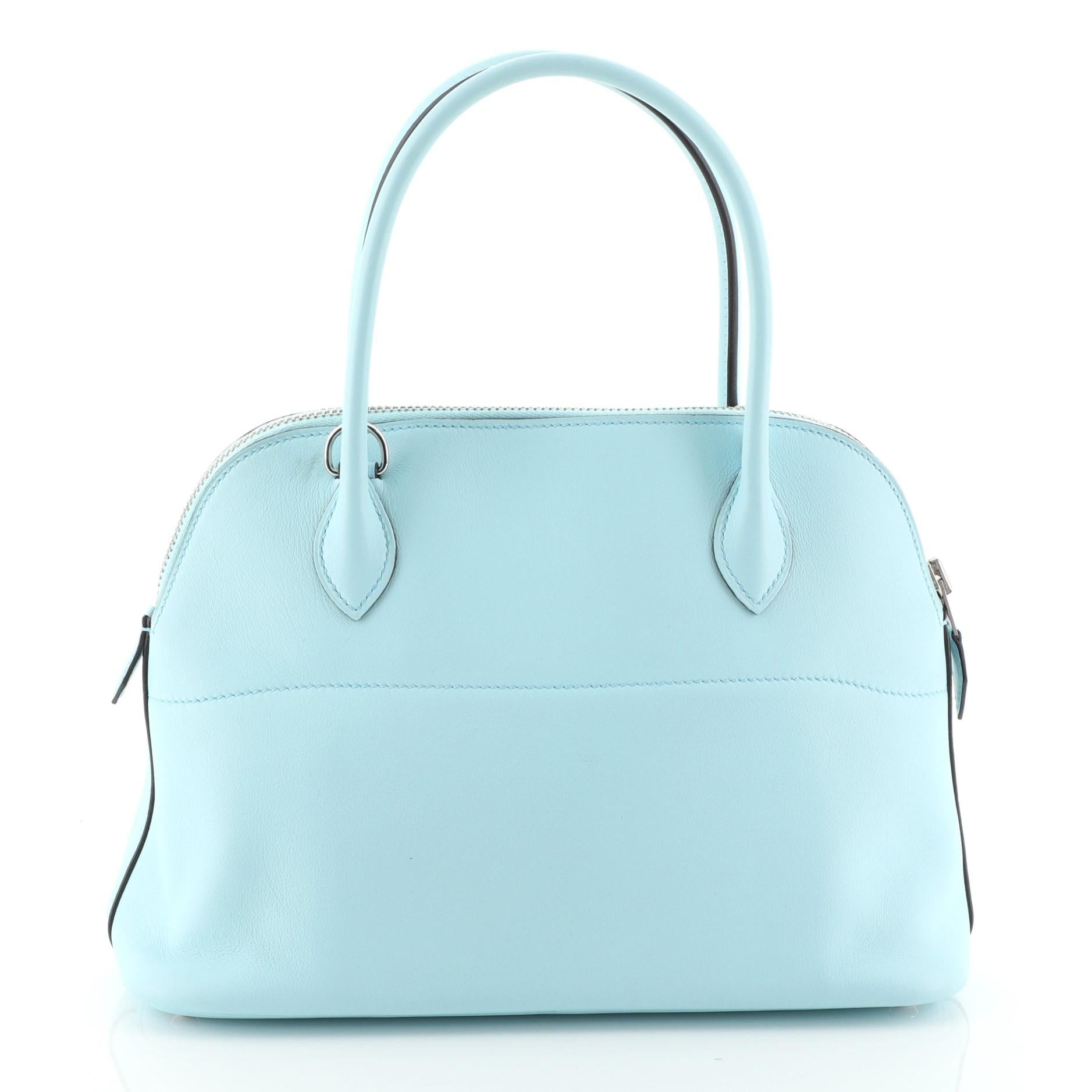 Blue Hermes Bolide Handbag Swift 27