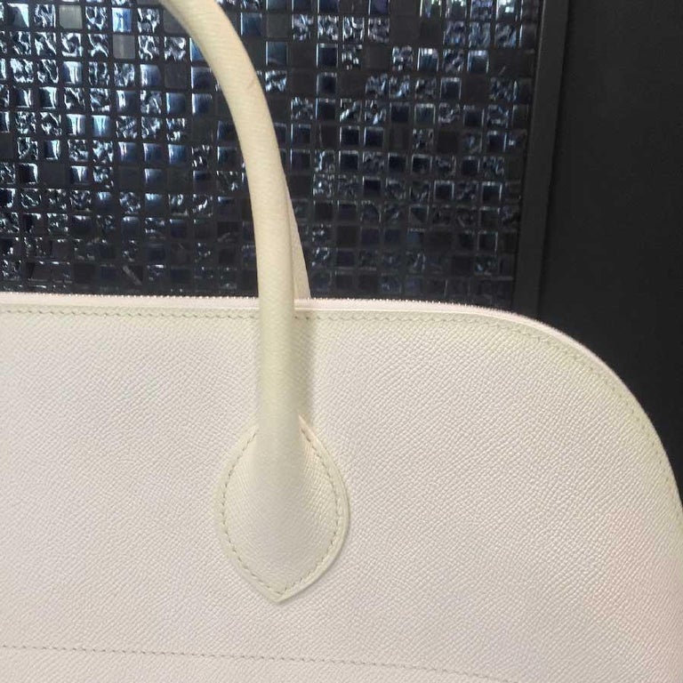 HERMES Epsom Leather Bolide On Wheel Silver Buckle Handle Shoulder Back  Dual-Purpose Bag Pencil White