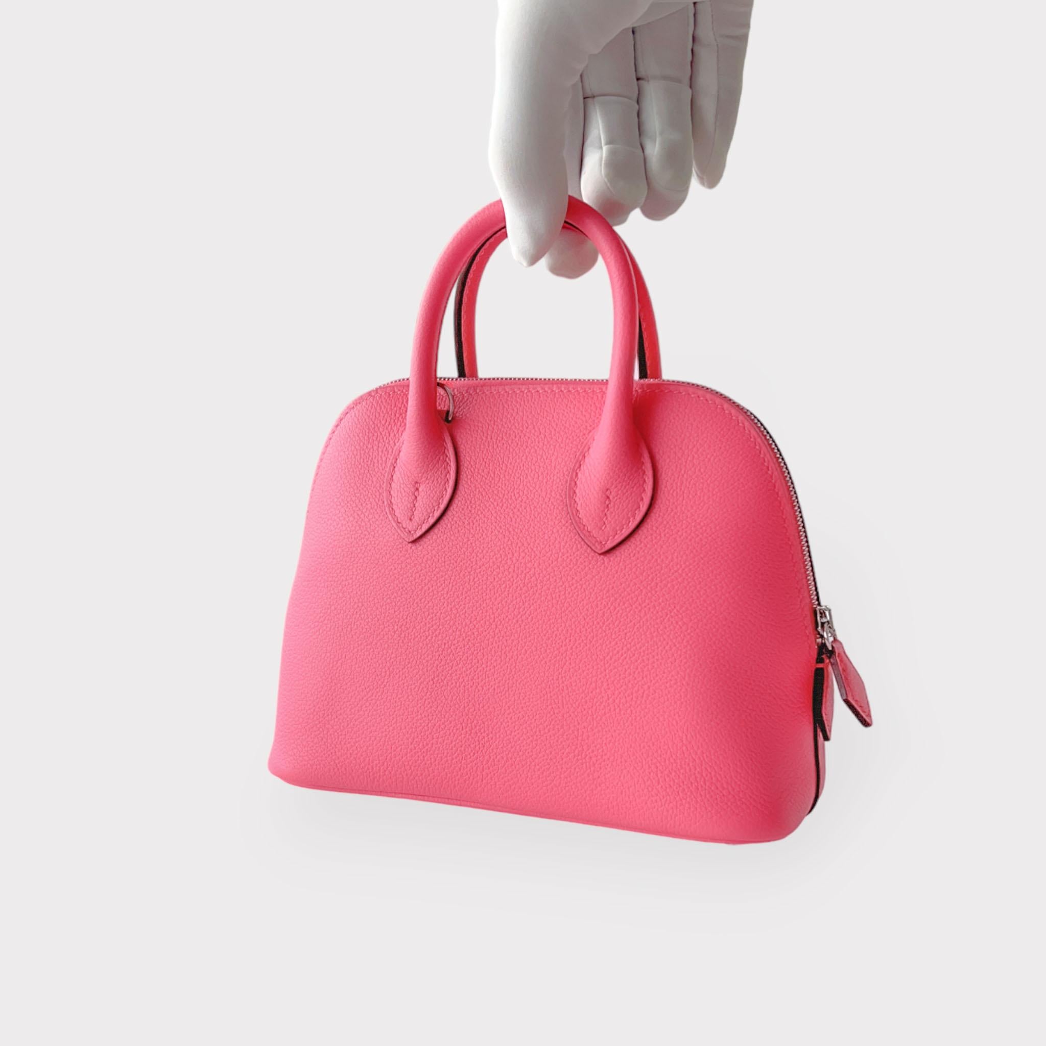 Hermès Bolide Mini-Tasche 1923 in Rose Azalee mit Palladiumbeschlägen, B-Stempel 2023 Damen