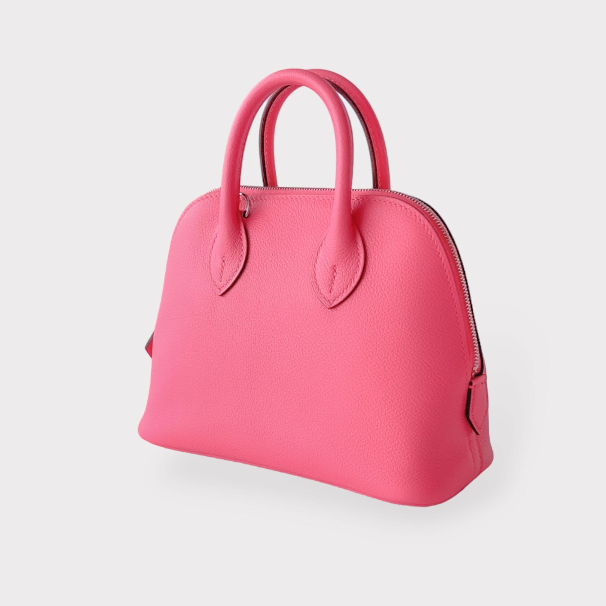 Hermès Bolide Mini-Tasche 1923 in Rose Azalee mit Palladiumbeschlägen, B-Stempel 2023 3