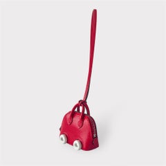 Hermès Bolide on Wheels Bag Charm In Chamkila Goatskin, Red And White