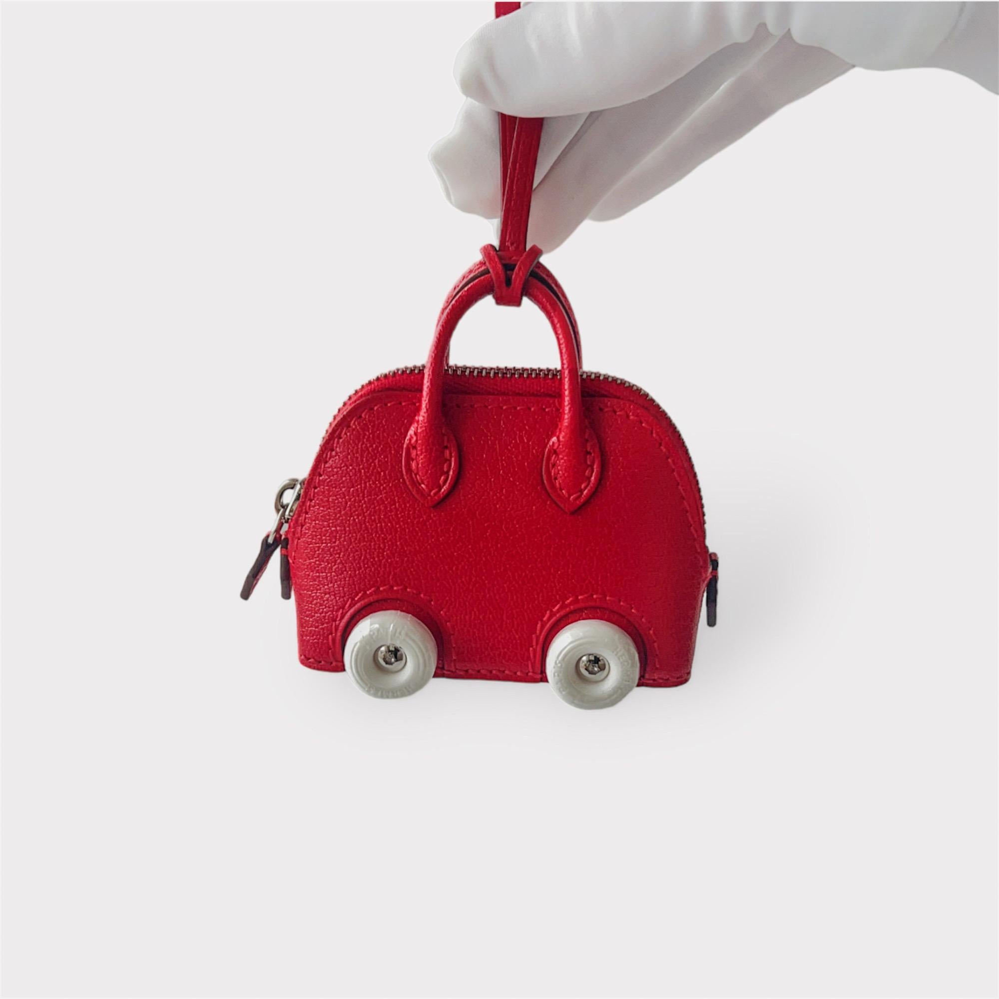 Hermès Bolide on Wheels Bag Charm In Chamkila Goatskin, Red And White In New Condition In London, GB