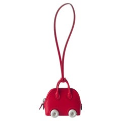 Hermès Bolide on Wheels Bag Charm In Chamkila Goatskin, Red And White