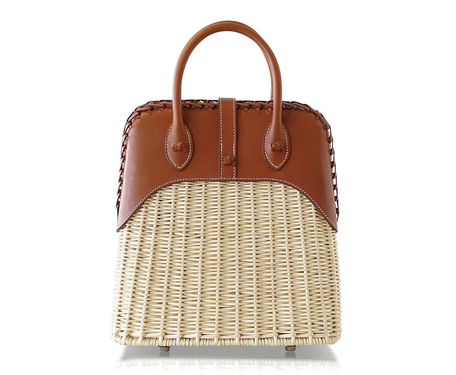 Beige Hermes Bolide Picnic Osier Bag Wicker Barenia Limited Edition