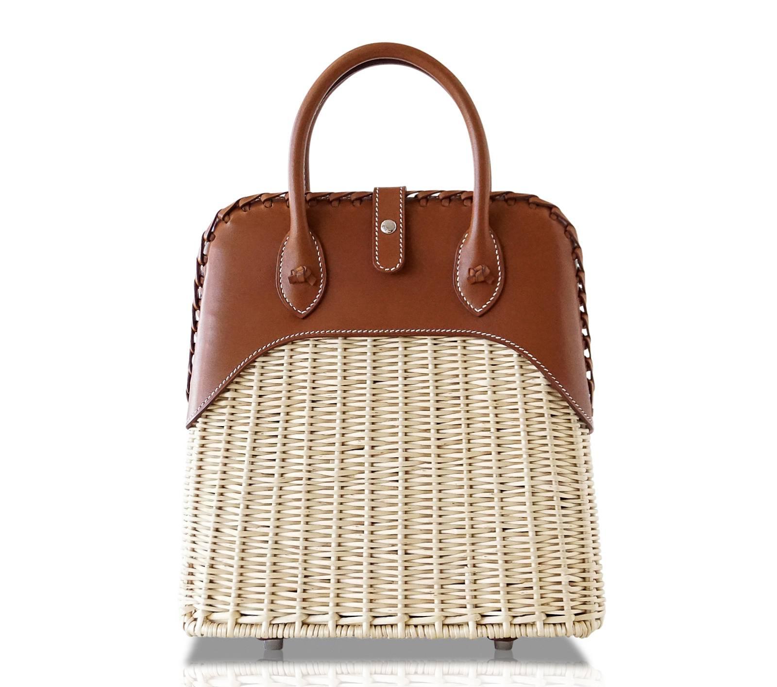 Beige Hermes Bolide Picnic Osier Bag Wicker Barenia Limited Edition en vente