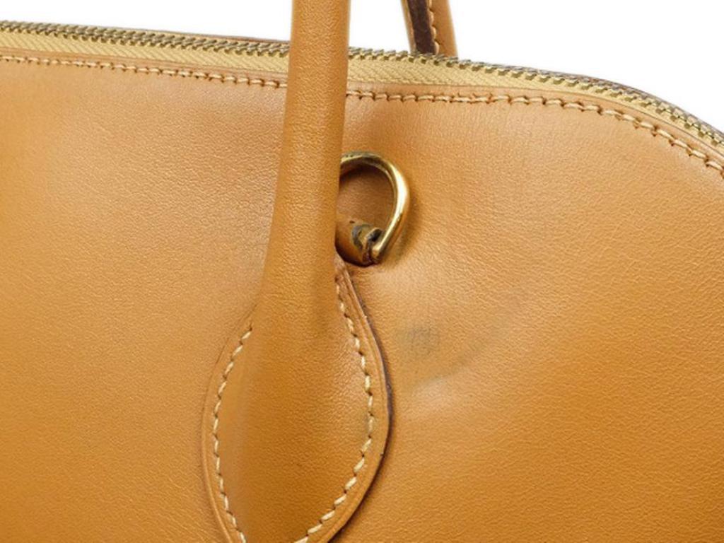 Hermès Bolide ( Rare ) Gold Mcpherson Travel 213304 Brown Box Calf Satchel In Good Condition For Sale In Forest Hills, NY