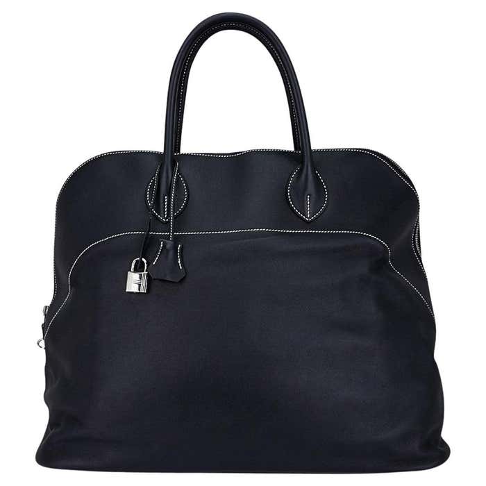 Hermes Bolide Relax (Mou) 45 Black Sikkim Leather White Topstitch Bag ...