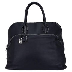 Hermes Bolide Relax (Mou) 45 Black Sikkim Leather White Topstitch Bag