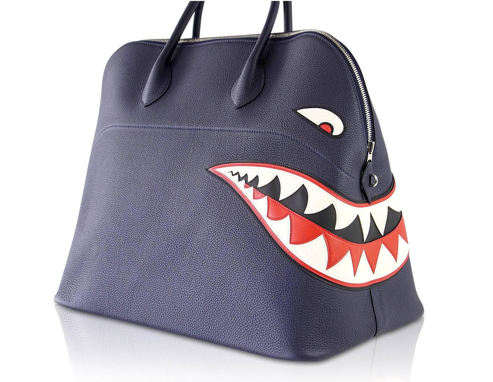 Women's or Men's Hermes Bolide 45 Men's Bag Runway Shark Monster Blue Indigo Limited Edition For Sale