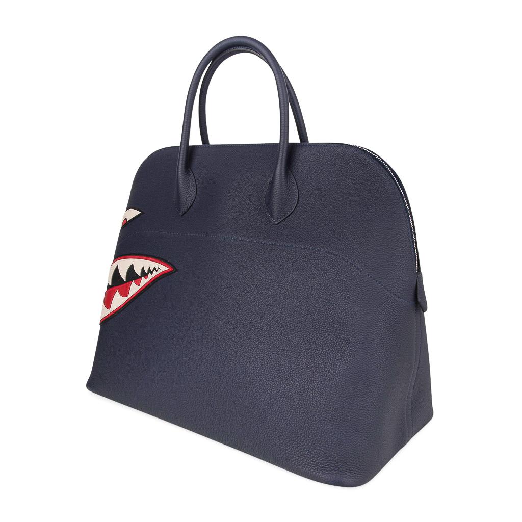 Hermes Bolide 45 Men's Bag Runway Shark Monster Blue Indigo Limited Edition For Sale 2