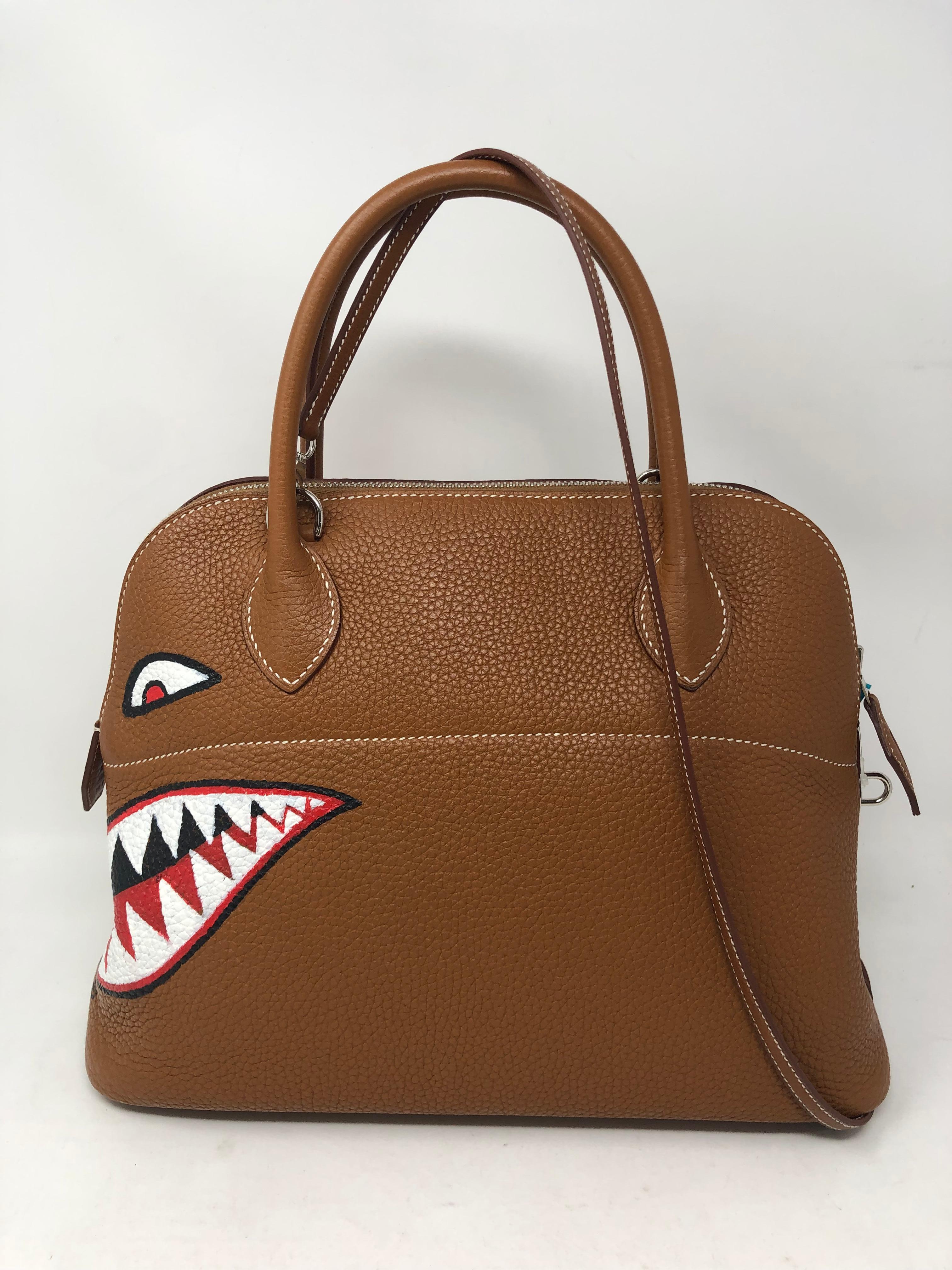 Brown Hermes Bolide Shark Bag