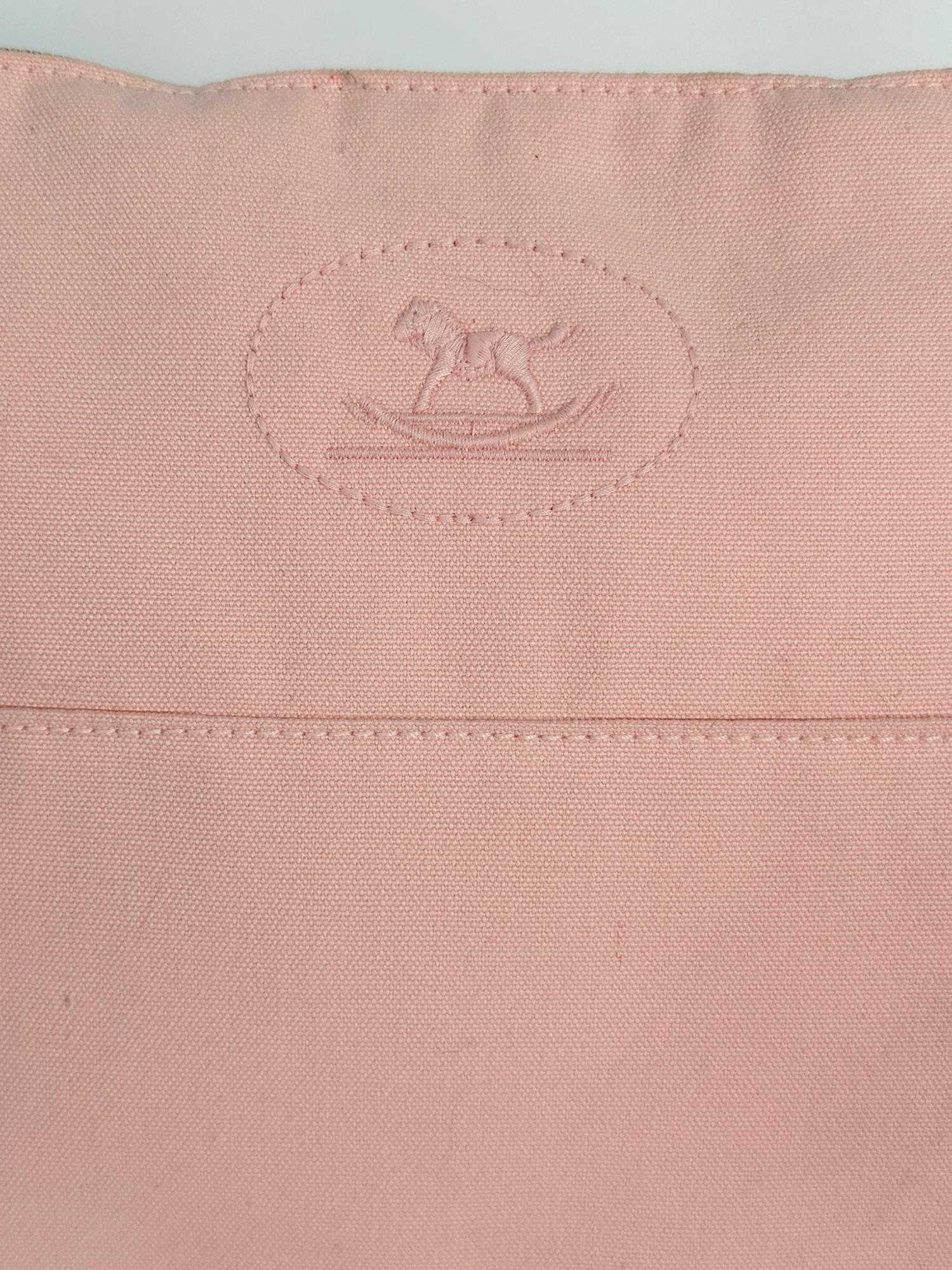 Hermes Bolide Soft Pink Canvas Rocking Horse Embroidery Large Cosmetic Bag 2021 In Good Condition For Sale In West Palm Beach, FL