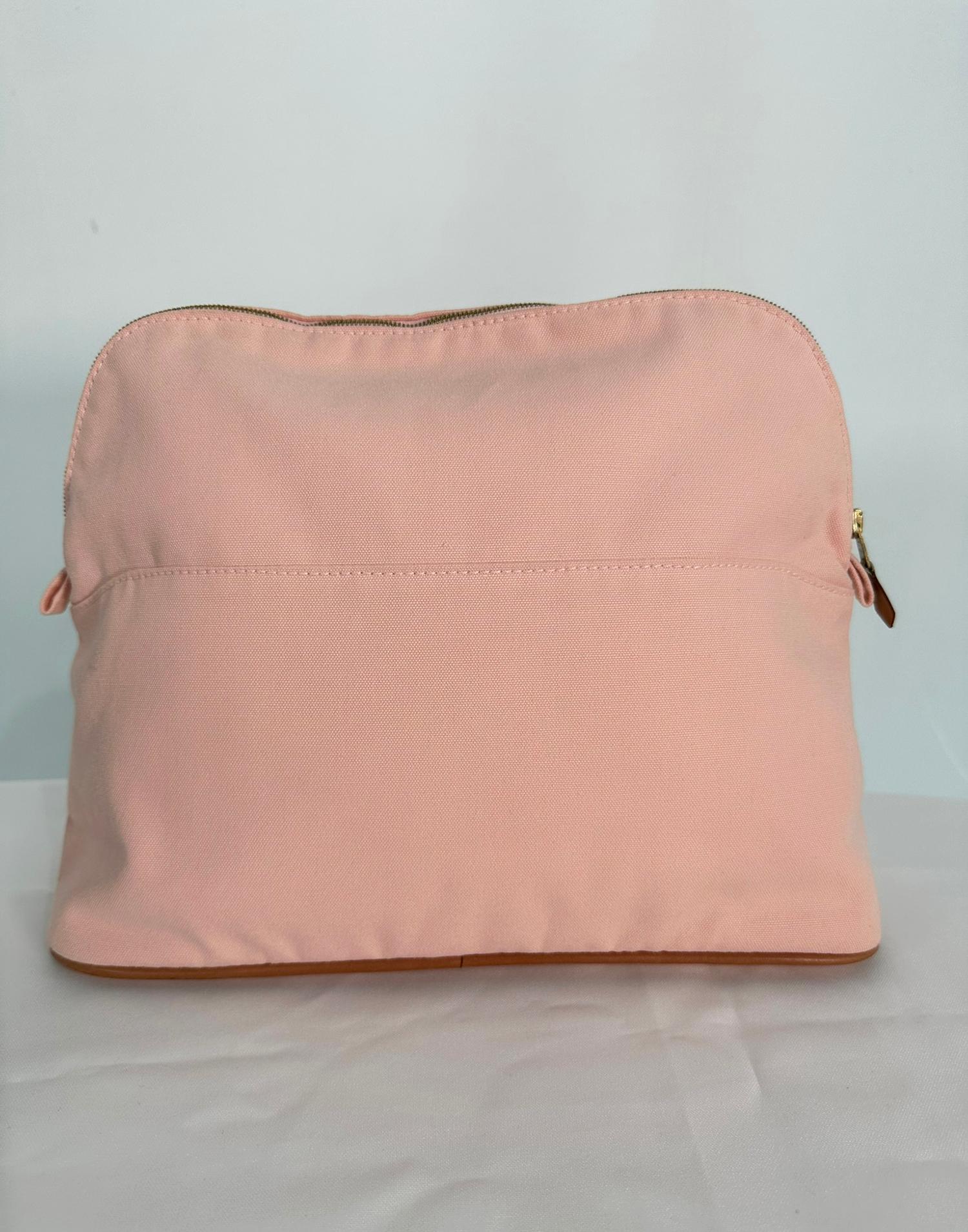 Hermes Bolide Soft Pink Canvas Rocking Horse Embroidery Large Cosmetic Bag 2021 For Sale 1