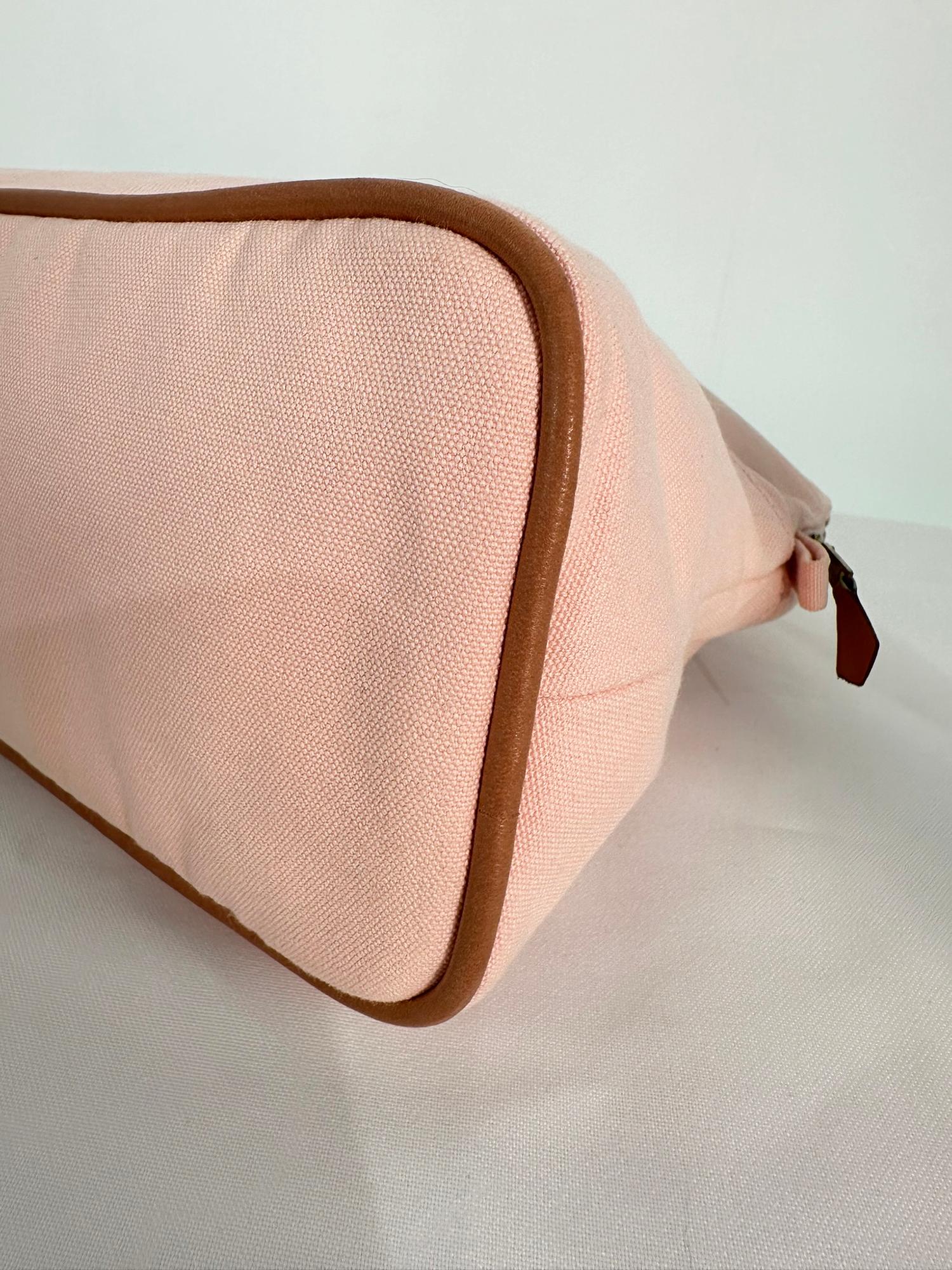 Hermes Bolide Soft Pink Canvas Rocking Horse Embroidery Large Cosmetic Bag 2021 For Sale 4