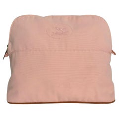 Hermes Bolide Soft Pink Canvas Rocking Horse Embroidery Large Cosmetic Bag 2021
