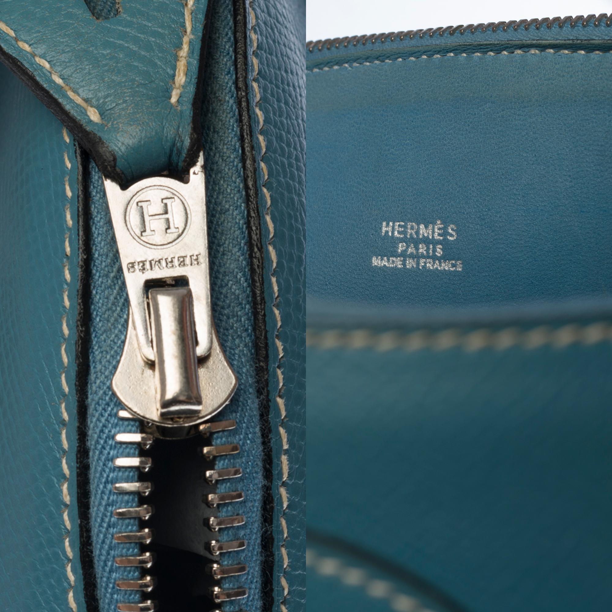 Women's Hermes Bolide strap shoulder bag in blue jean epsom leather & white canvas, SHW For Sale