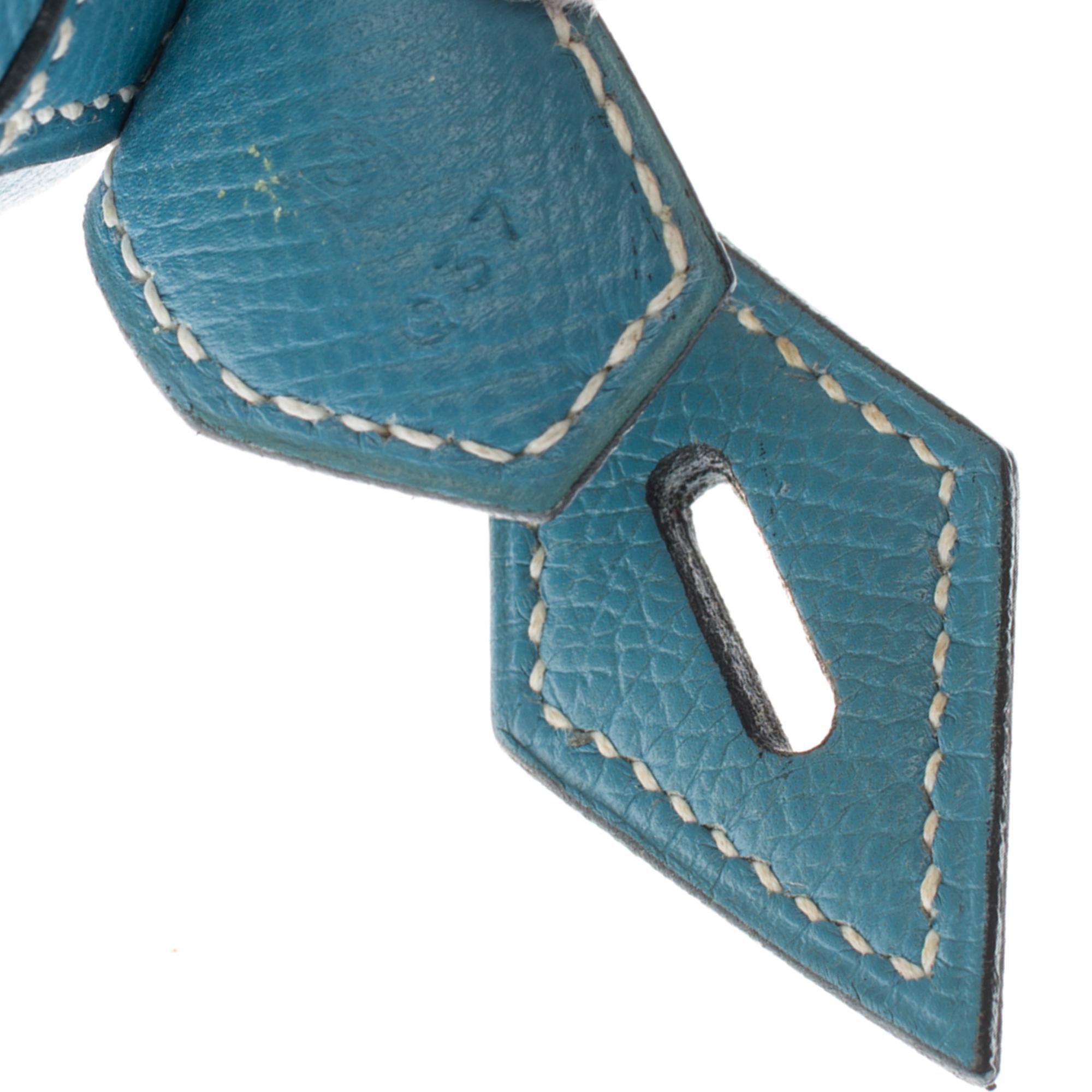 Hermes Bolide strap shoulder bag in blue jean epsom leather & white canvas, SHW For Sale 1