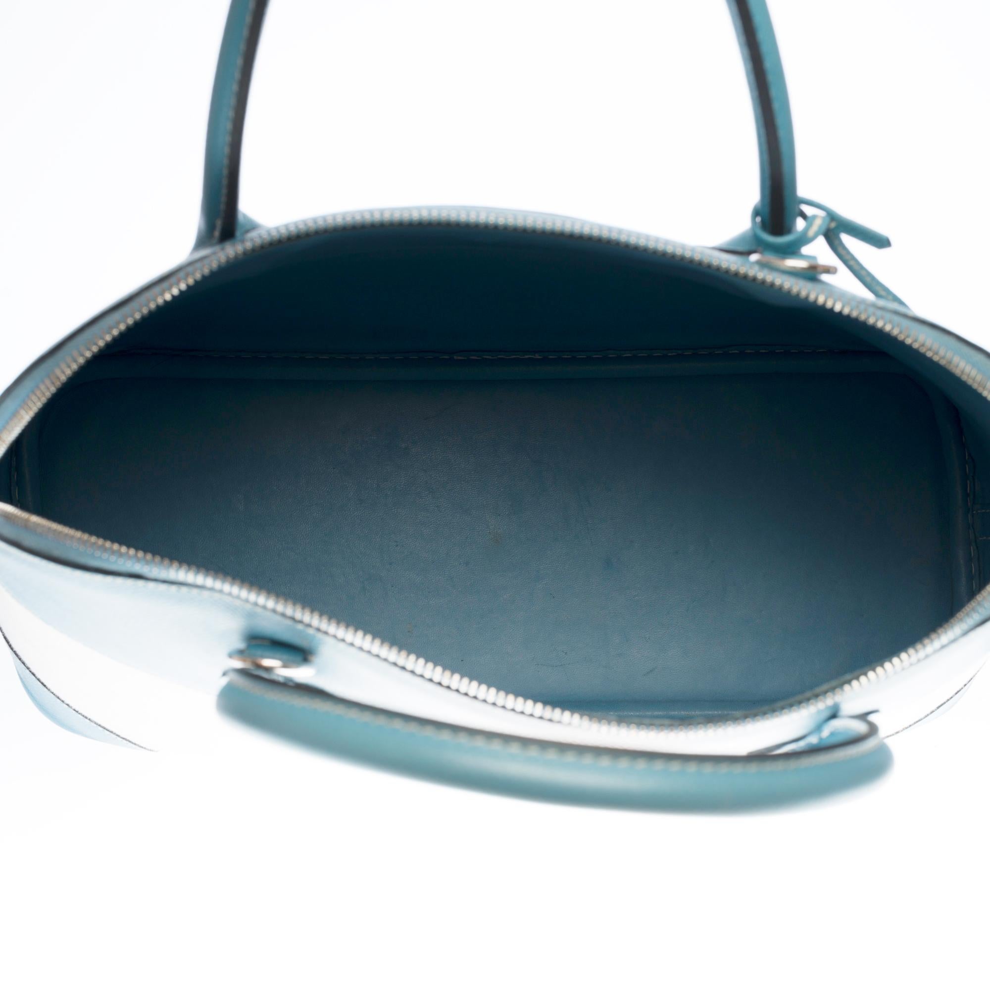 Hermes Bolide strap shoulder bag in blue jean epsom leather & white canvas, SHW For Sale 2