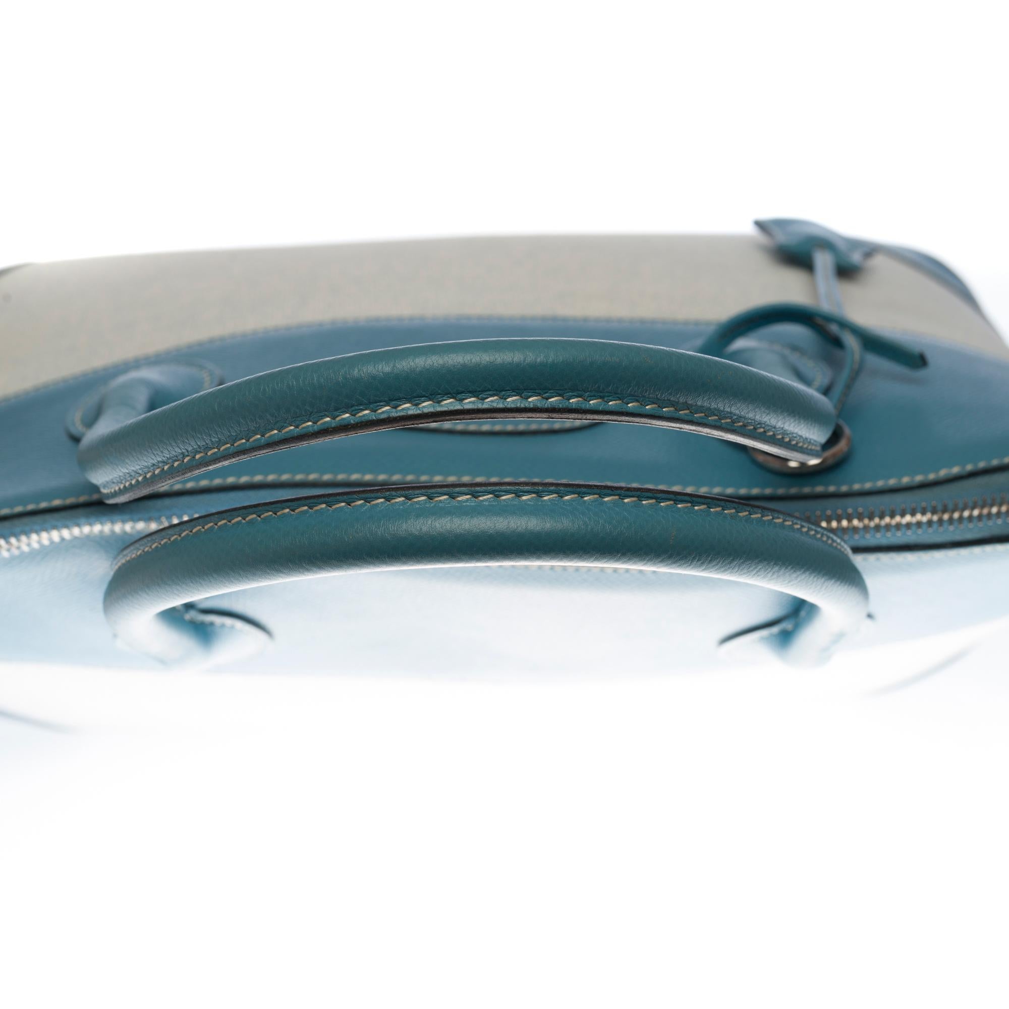 Hermes Bolide strap shoulder bag in blue jean epsom leather & white canvas, SHW For Sale 3