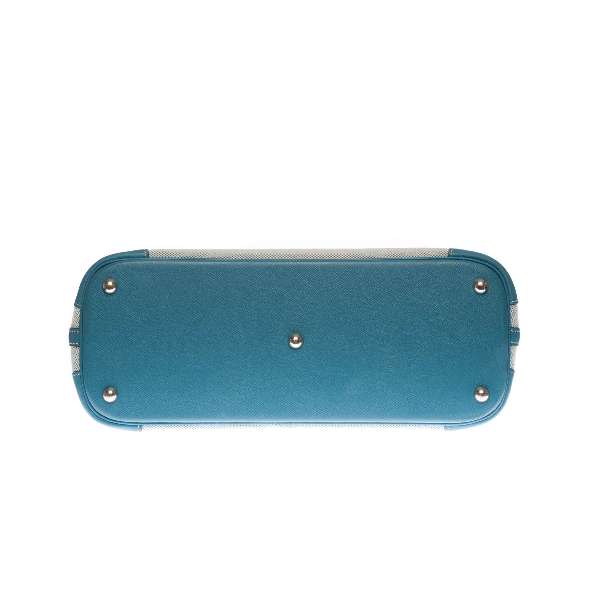 Hermes Bolide strap shoulder bag in blue jean epsom leather & white canvas, SHW For Sale 5
