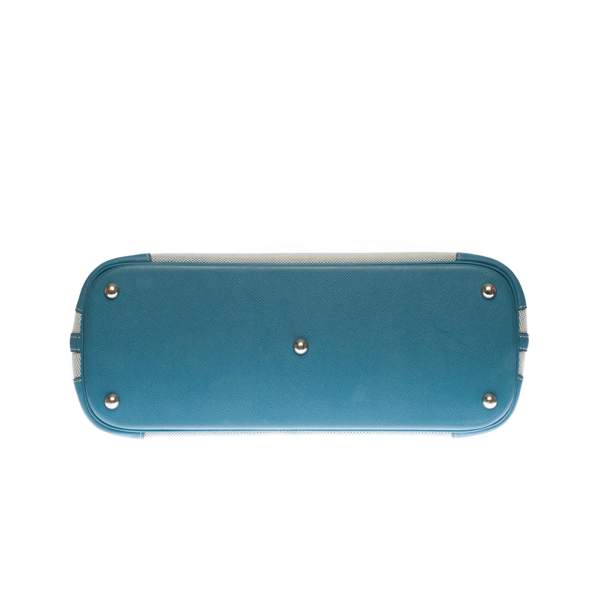 Hermes Bolide strap shoulder bag in blue jean epsom leather & white canvas, SHW For Sale 4